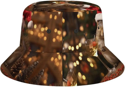 Fishing Hats Christmas Squirrel at Happy Hour Bucket Hat