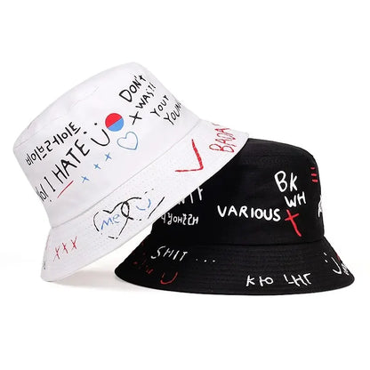 Unisex Letter Graffiti Printing Personality Bucket Hats Fishermen Caps