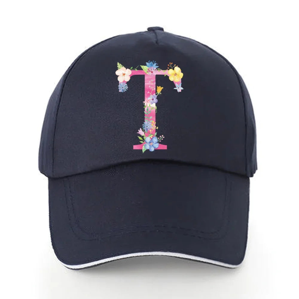 Men Baseball Cap Pure Cotton Adjustable Back Buckle Hat Pink Letter Print