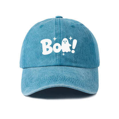 Vintage Washed Boo Ghost Quote Graphic Baseball Cap