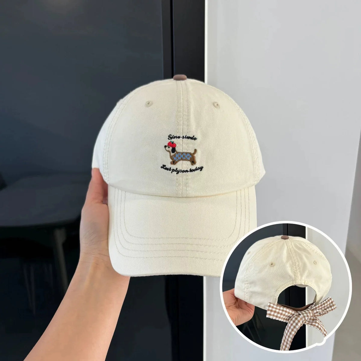 Embroidered Dog Bow Baseball Cap