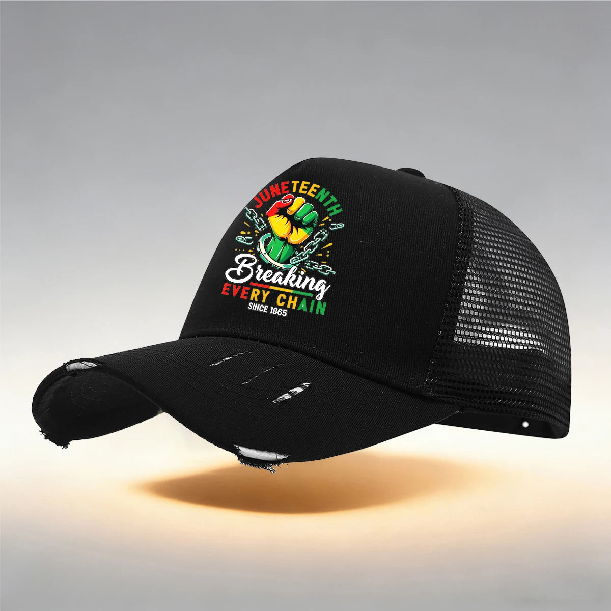 Tear Style Baseball Cap With 'June Teenth' Pattern Print Design
