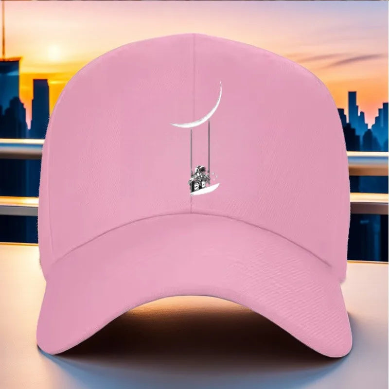 Astronaut Swinging on Moon Graphic Baseball Cap