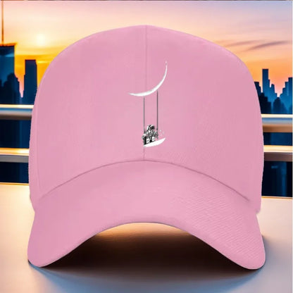 Astronaut Swinging on Moon Graphic Baseball Cap