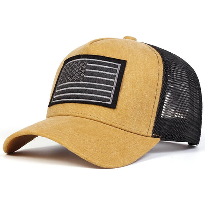 Unisex American Flag Embroidery Washed Baseball Caps