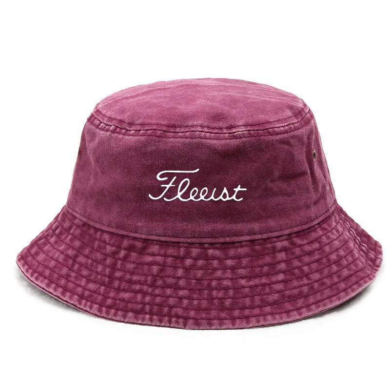 Vintage Washed Bucket Hat Fish Logo Sun Protection Outdoor Casual Hat
