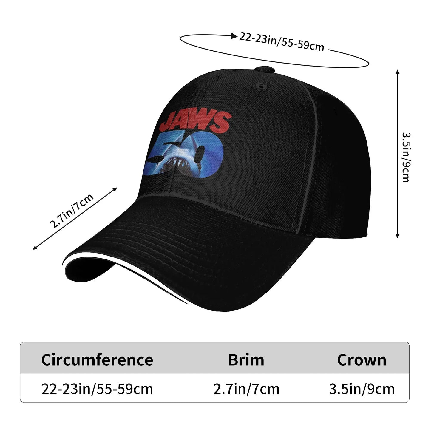 Summer Casual Baseball Cap Jaws 50th Anniversary Logo Movie For Women Men
