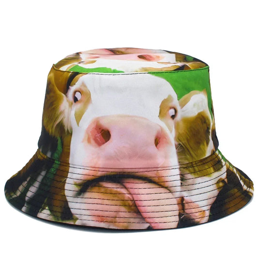 Creative Funny Cow Print Bucket Hat