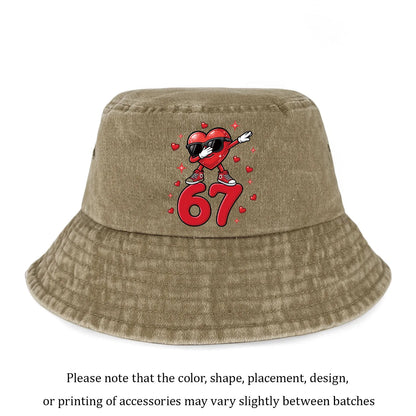 A Washed Denim Bucket Hat With A Sunglasses Heart Number