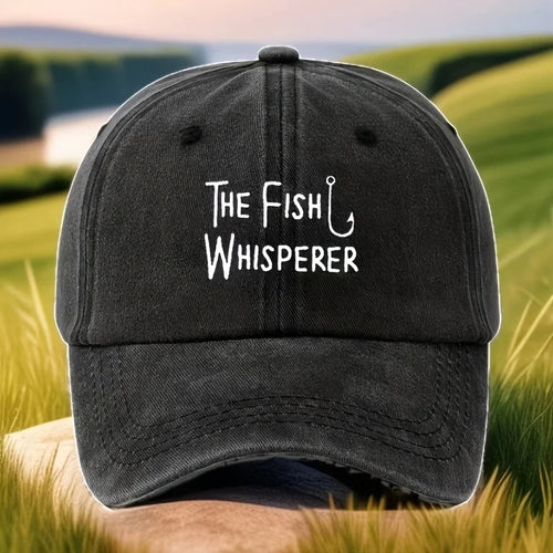 Retro Washed "Fish Whisperer" Printed Baseball Cap