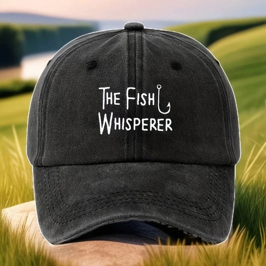 Retro Washed "Fish Whisperer" Printed Baseball Cap