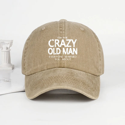 Funny "Crazy Old Man" Print Washed Baseball Cap