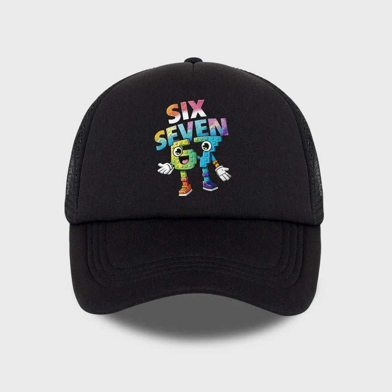 Six Seven Cartoon Number Print Sponge Mesh Baseball Cap