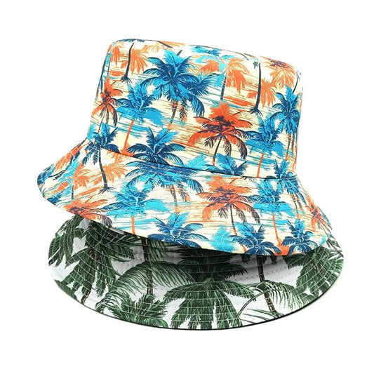 Fashion Bucket Hat Coconut Tree Printing Pattern Fisherman Hats Panama Cap