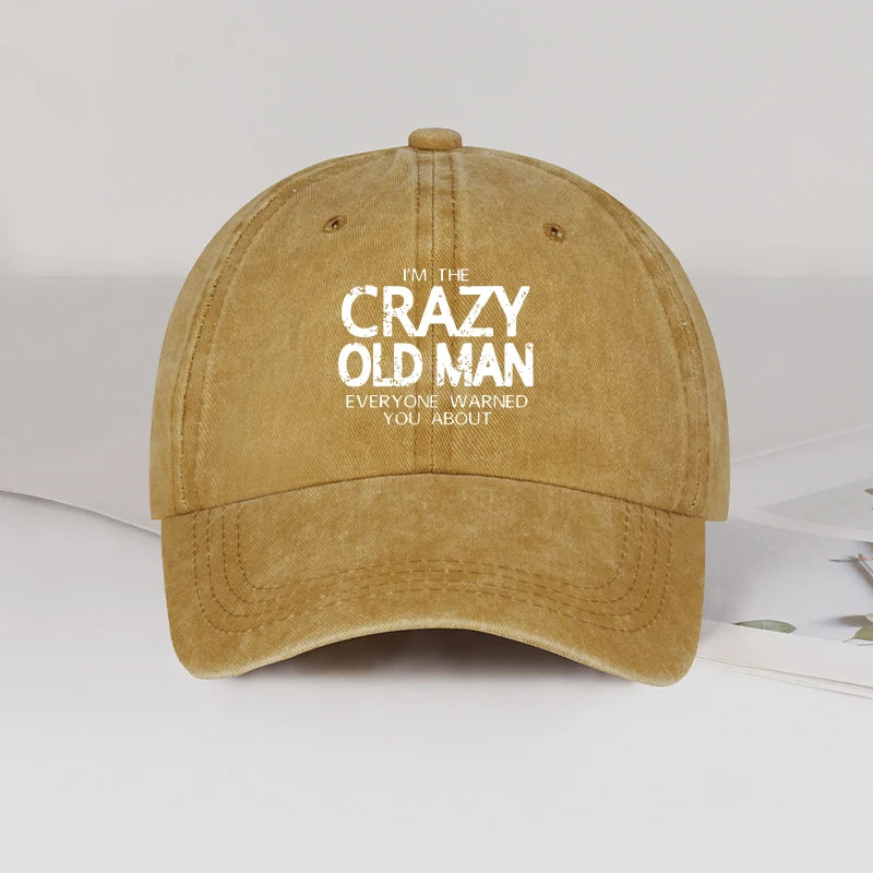 Funny "Crazy Old Man" Print Washed Baseball Cap