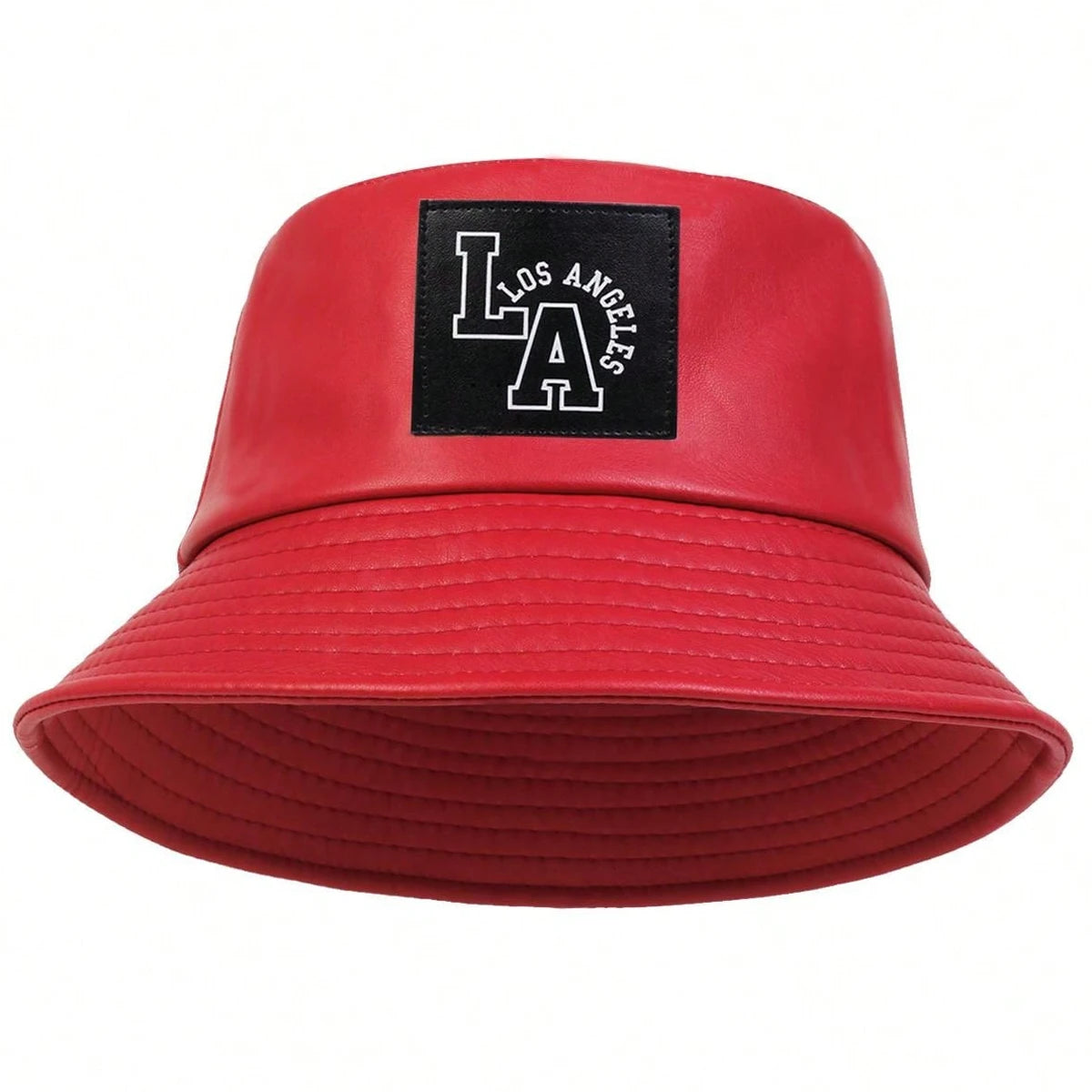 Unisex LA Letter Label Personality Pu Leather Bucket Hats