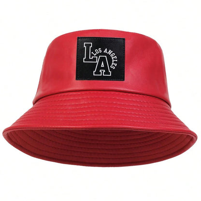 Unisex LA Letter Label Personality Pu Leather Bucket Hats