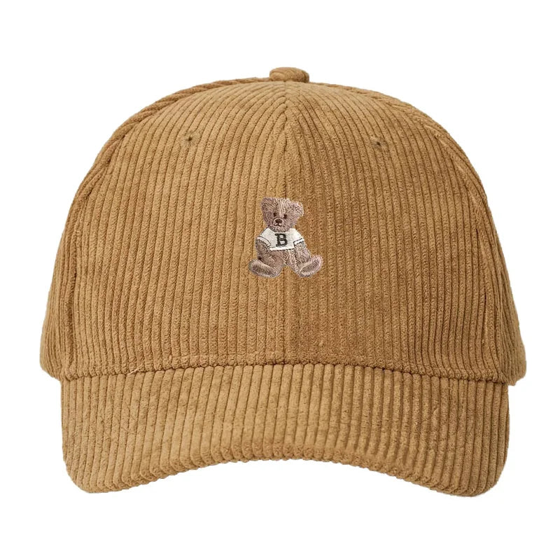 Corduroy Baseball Cap Men Women Teddy Bear Pattern Sun Protection Outdoor