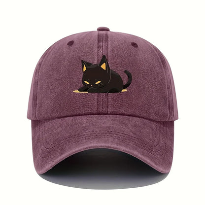 Retro Style Black Cat Printed Baseball Cap With Adjustable Sun Protection