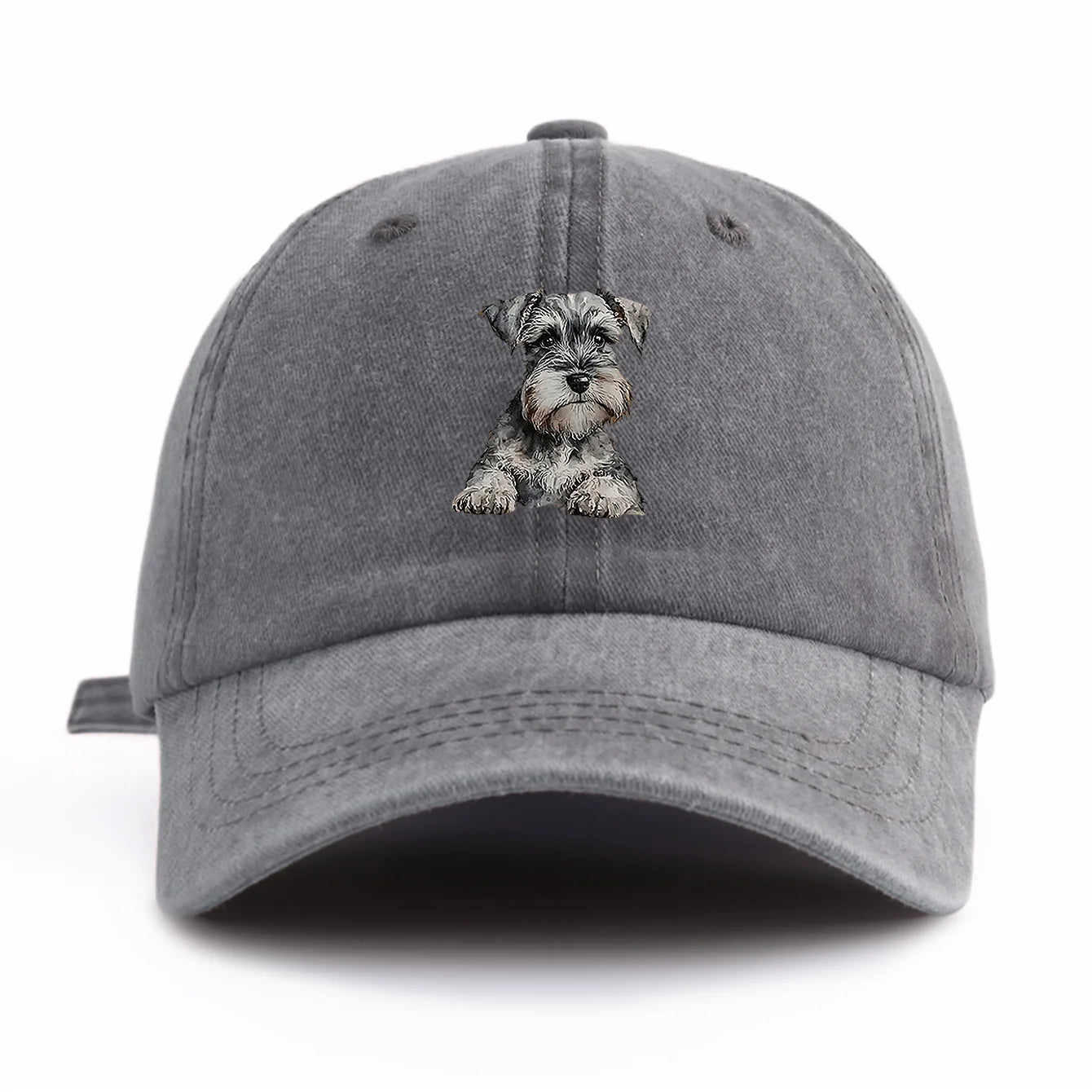 Schnauzer Print Washed Baseball Cap For Adults