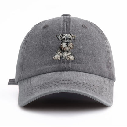 Schnauzer Print Washed Baseball Cap For Adults