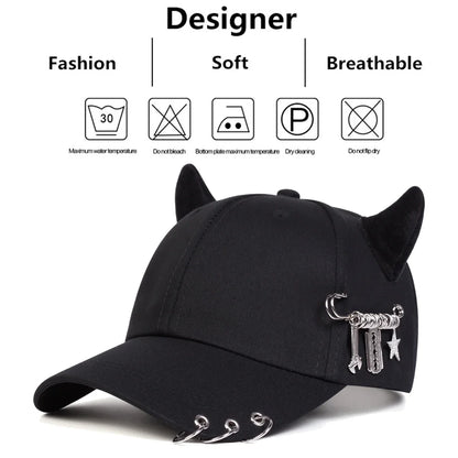 Lron Ring Cow Horn Personality Baseball Caps