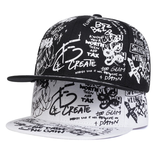 Unisex Black and white Letter Graffiti Printing Snapback Hats