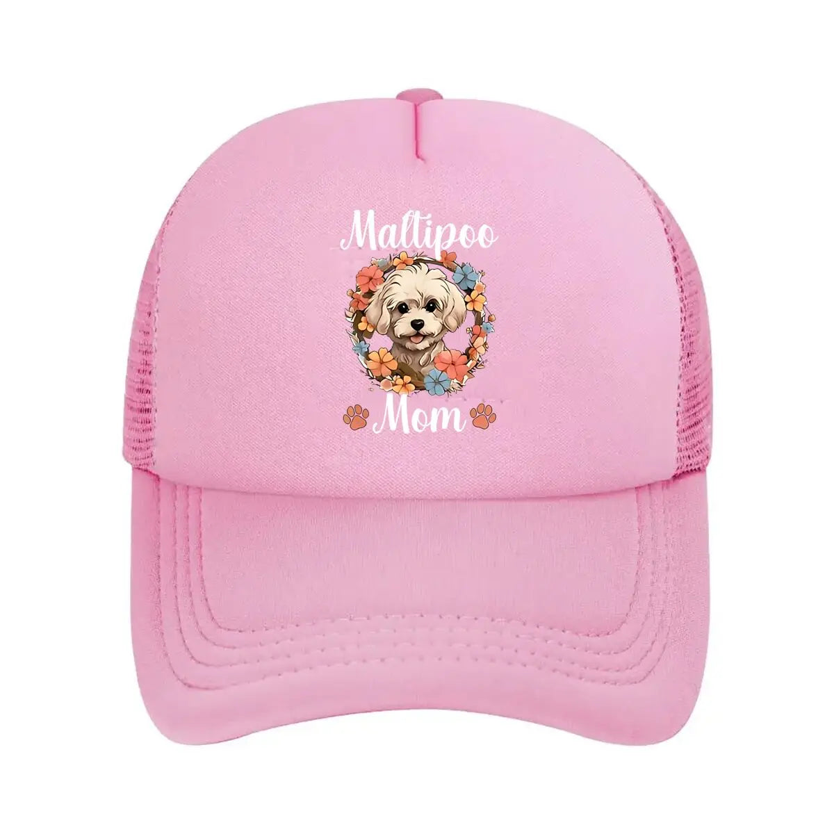 Maltipoo Mom Baseball Cap With Adorable Maltipoo & Floral Print