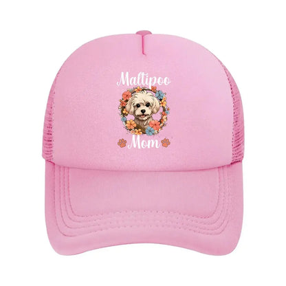 Maltipoo Mom Baseball Cap With Adorable Maltipoo & Floral Print