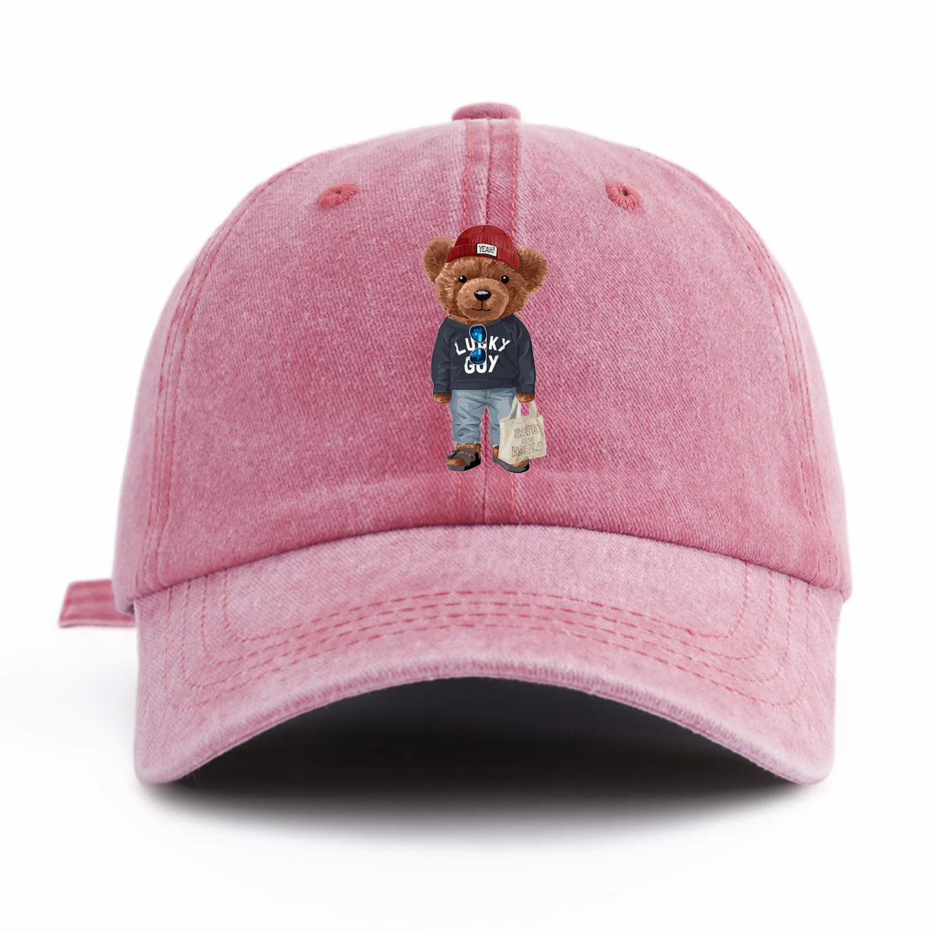 Tote-bag Bear Print Washed Baseball Cap For Adults