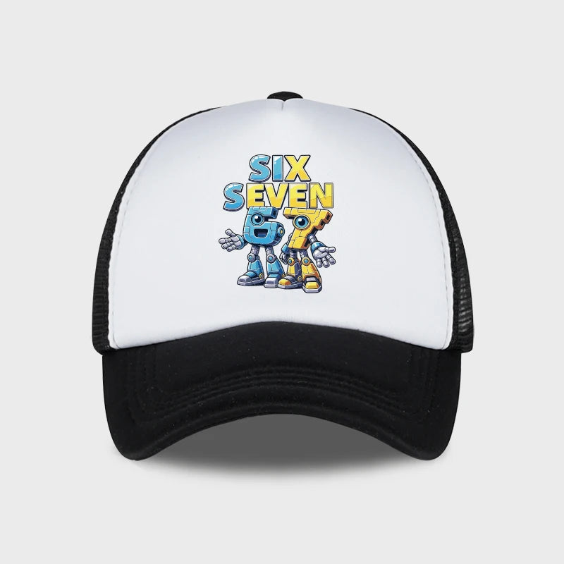 Cute 67 Robot Print Mesh Cap Baseball Cap