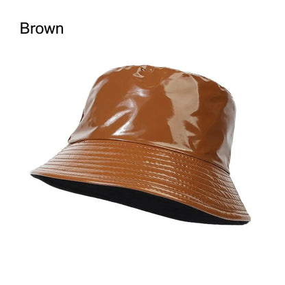 Unisex Reversible Climbing PU Leather Fishing Hat Sun Hat Bucket Hat
