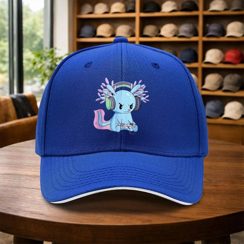 Gamer Axolotl Headphone Print Baseball Cap