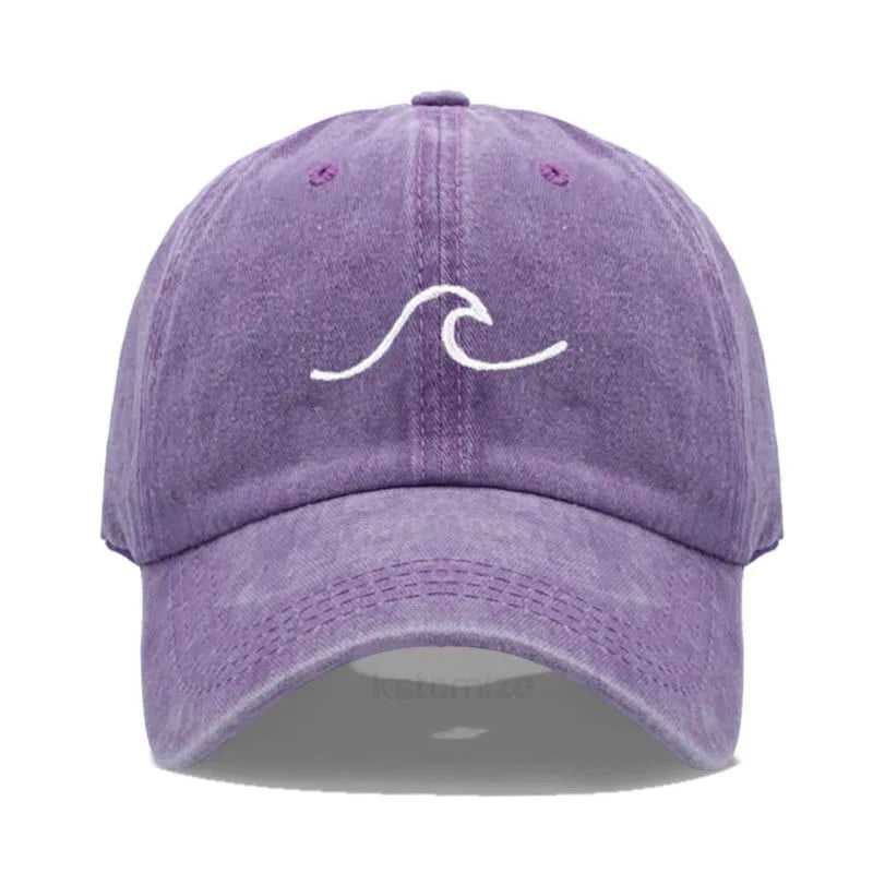 Men's Baseball Cap Women's Washed Cotton Waves Embroidery Embroidery Sport Golf Caps For Man