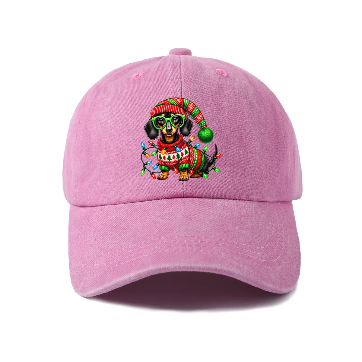 Christmas Dachshund Lights Washed Baseball Cap