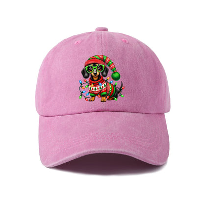 Christmas Dachshund Lights Washed Baseball Cap