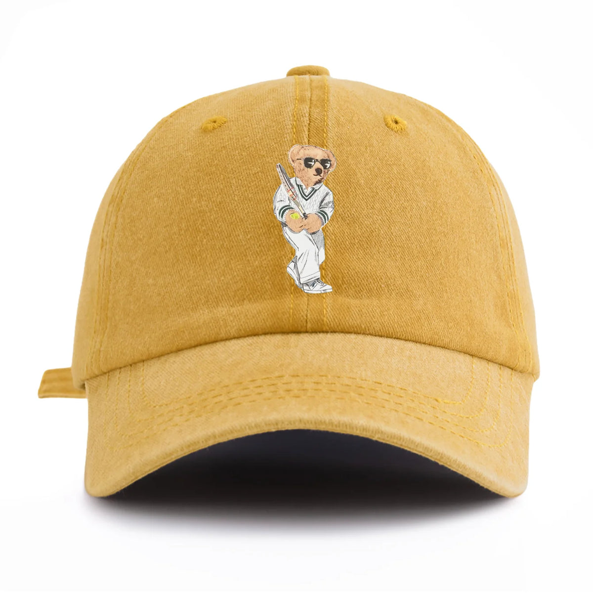 Baseball Bear Print Washed Cotton Adjustable Baseball Hat