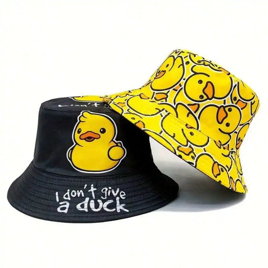 Hip-Hop Cartoon Double-Sided Duck Print Fisherman Hat Bucket Hat