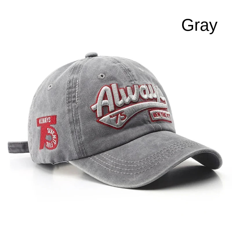 Unisex Cotton Baseball Cap Vintage Washed with Alphabet  ALWAYS Embroidery - Hip-Hop