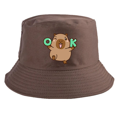 Summer Spring Ladies Cotton Korean Casual Outdoor Sunprotection Capybara Bucket Hat For Men Women