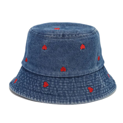 Spring Summer Strawberry Embroidery Denim Jeans Bucket Hat For Men Women