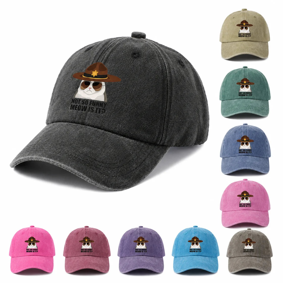 Not So Funi Meow Vintage-Washed Adjustable Baseball Hat