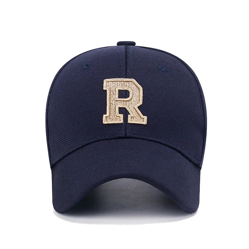 Baseball Cap Elastic Pineapple Cloth Material Gold Thread Embroidery Craft R Letter Design Style
