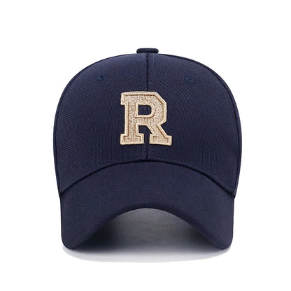 Baseball Cap Elastic Pineapple Cloth Material Gold Thread Embroidery Craft R Letter Design Style