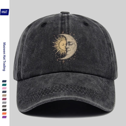 Baseball Cap Featuring a Bohemian Style Ancient Celestial Moon and Radiant