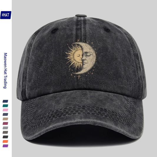 Baseball Cap Featuring a Bohemian Style Ancient Celestial Moon and Radiant
