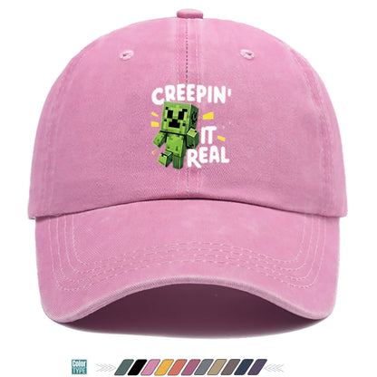 "Block-Based Game" Creeper Print Baseball Cap Fun English "CREEPIN' IT REAL