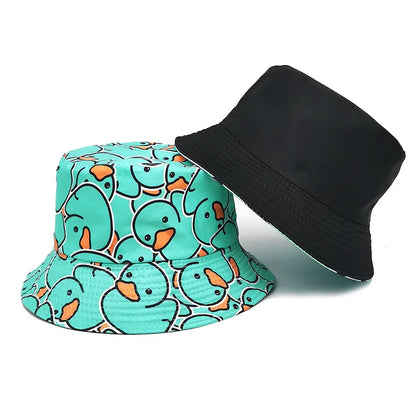 Four Seasons New Yellow Duck Double Sided Printed Bucket Hat For Couples