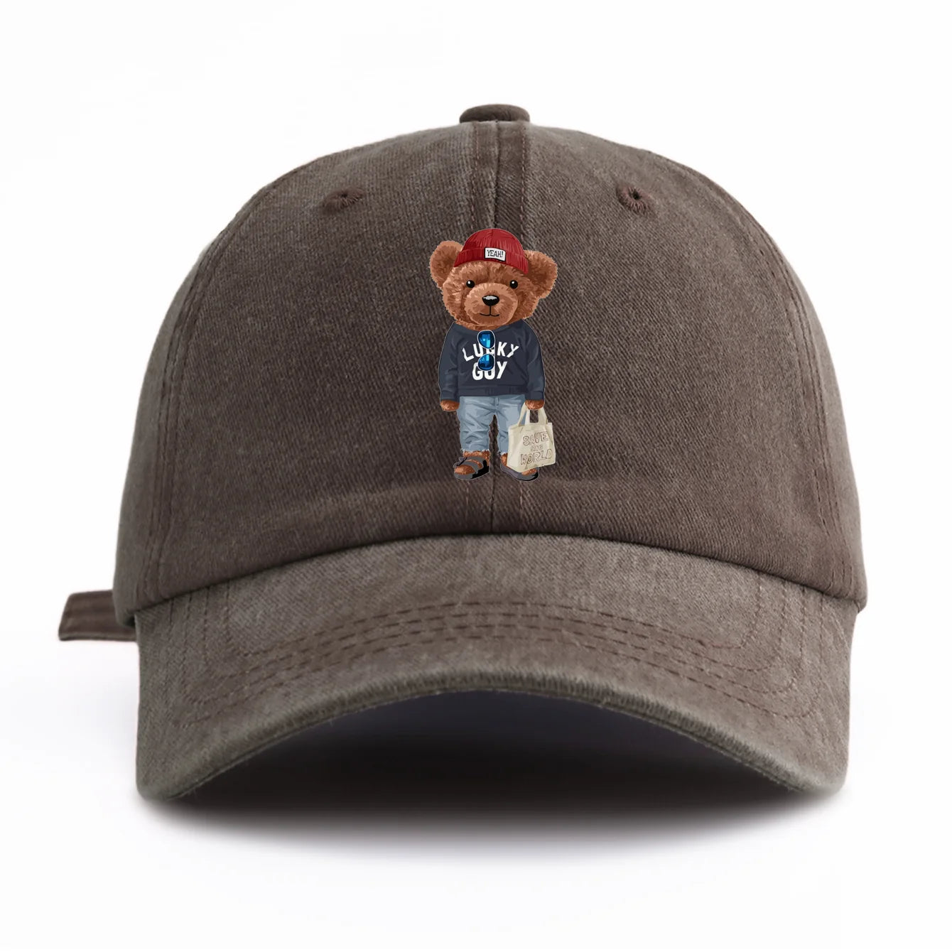 Tote-bag Bear Print Washed Baseball Cap For Adults