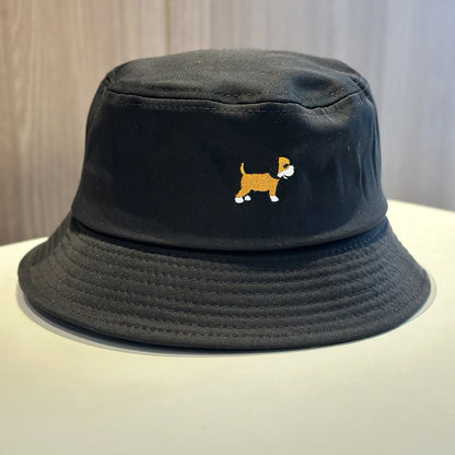 And Simple Embroidered Puppy Fisherman Hats Bucket Hat